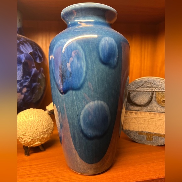 Poole pottery mcm mid century modern vintage blue polka dot vase 8” - Picture 8 of 9